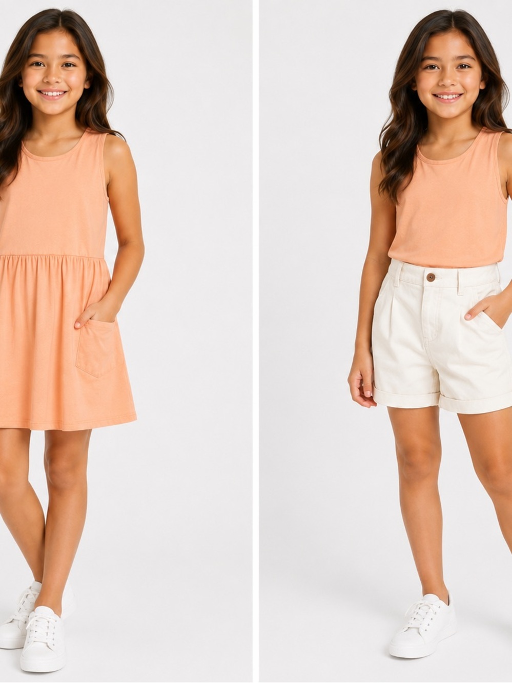 wonder nation White Girls Shorts with Elastic Waist & Peach dress - 0256